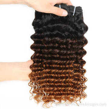 9a 100g SPARK Ombre Brazilian Remy Human Hair Weaving Bundle for Women Weave Hair Extension Black Brown Deep Curly Wave 1b/4/30